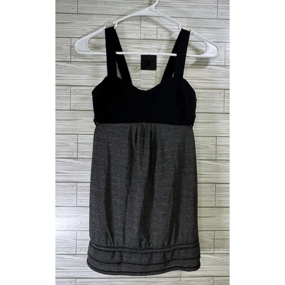 Lululemon Run: Back On Track Tank Top Heathered Black /Gray Size 4 Built In Bra - Picture 1 of 6